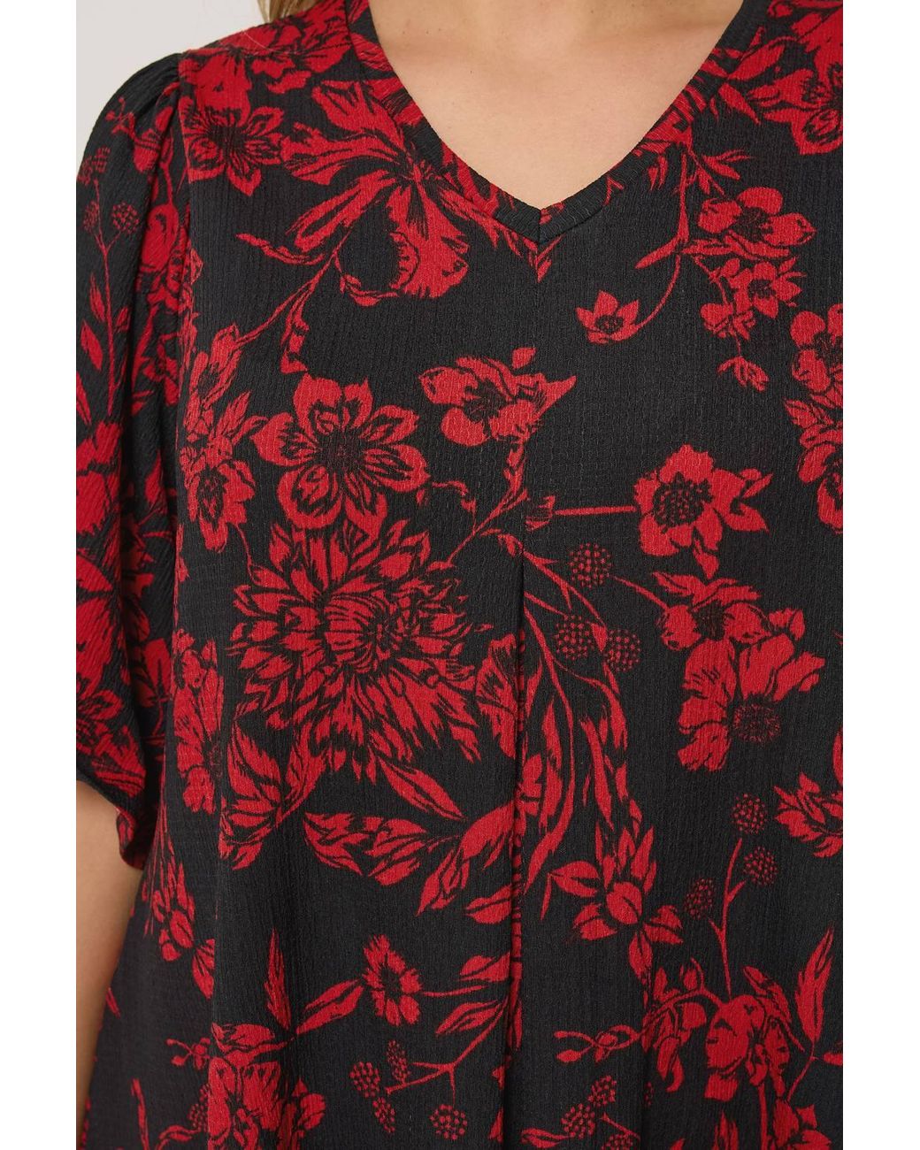 Yours Red Floral Pleat Front Top
