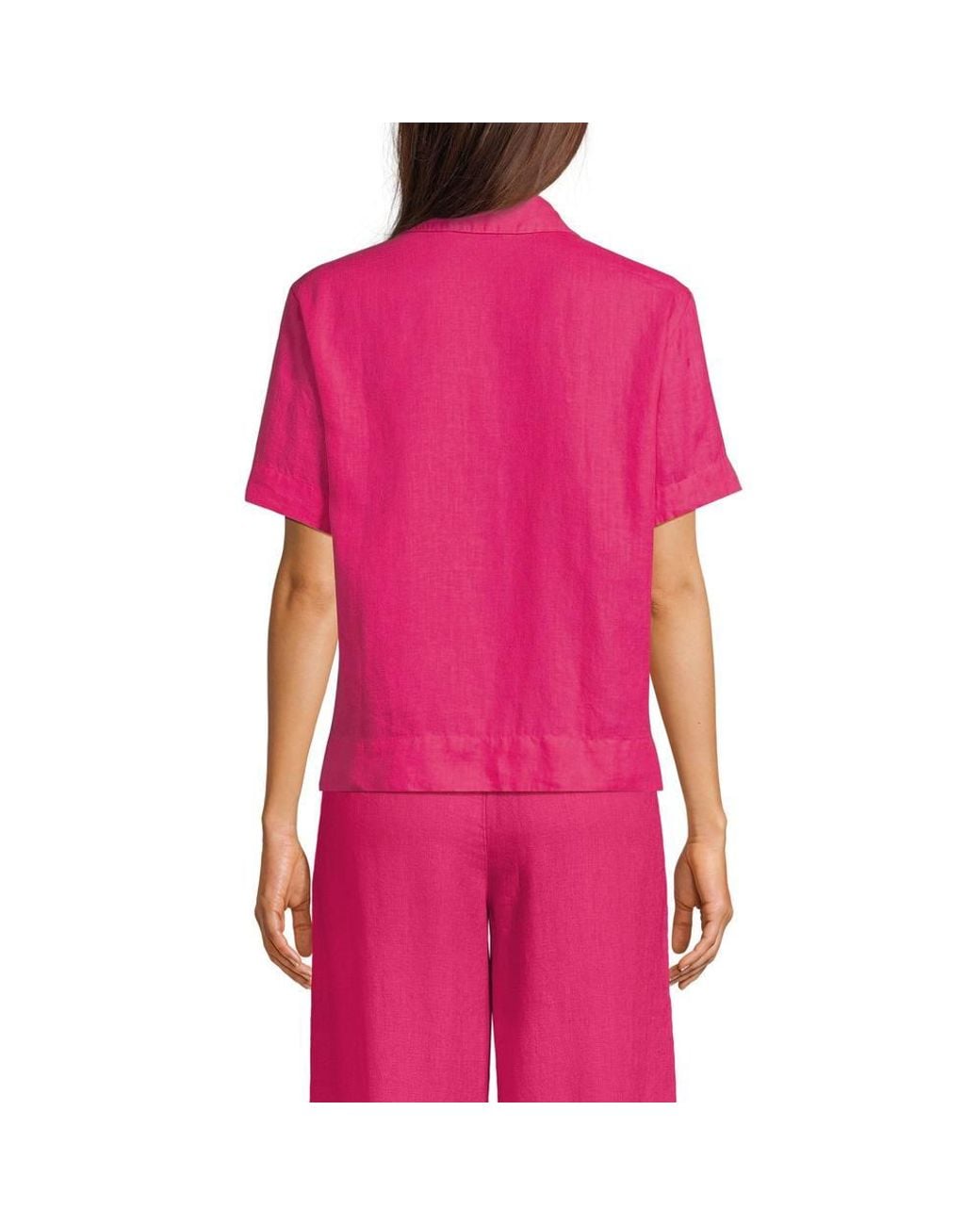 Lands' End Pink Petite Premium Pure Linen Short Sleeve Shirt