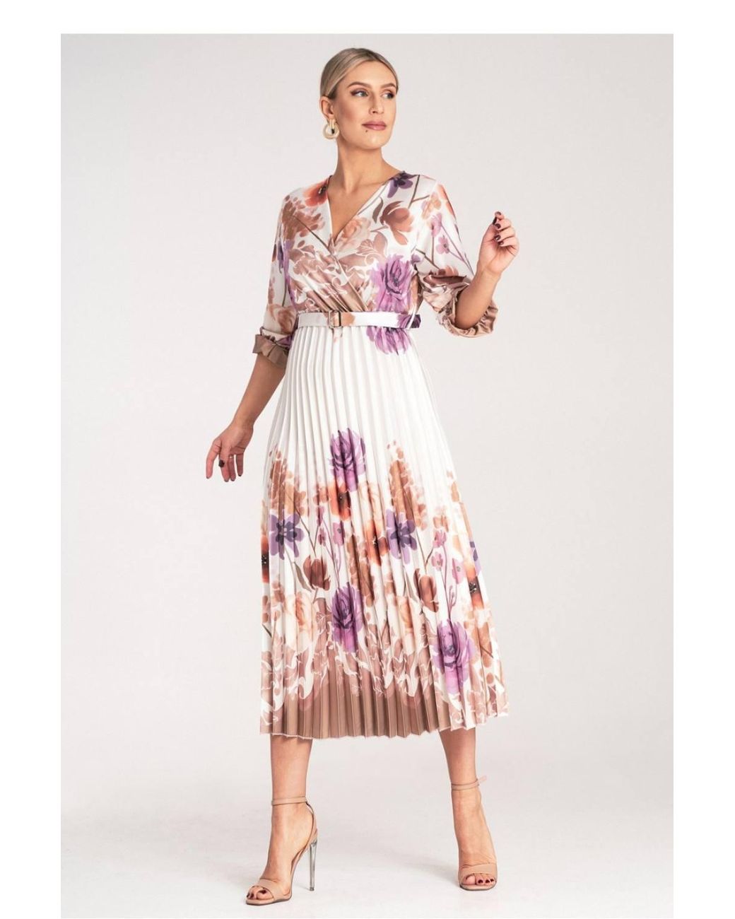 Love Lace Pink Satin Floral Wrap Long Sleeve Maxi Dress