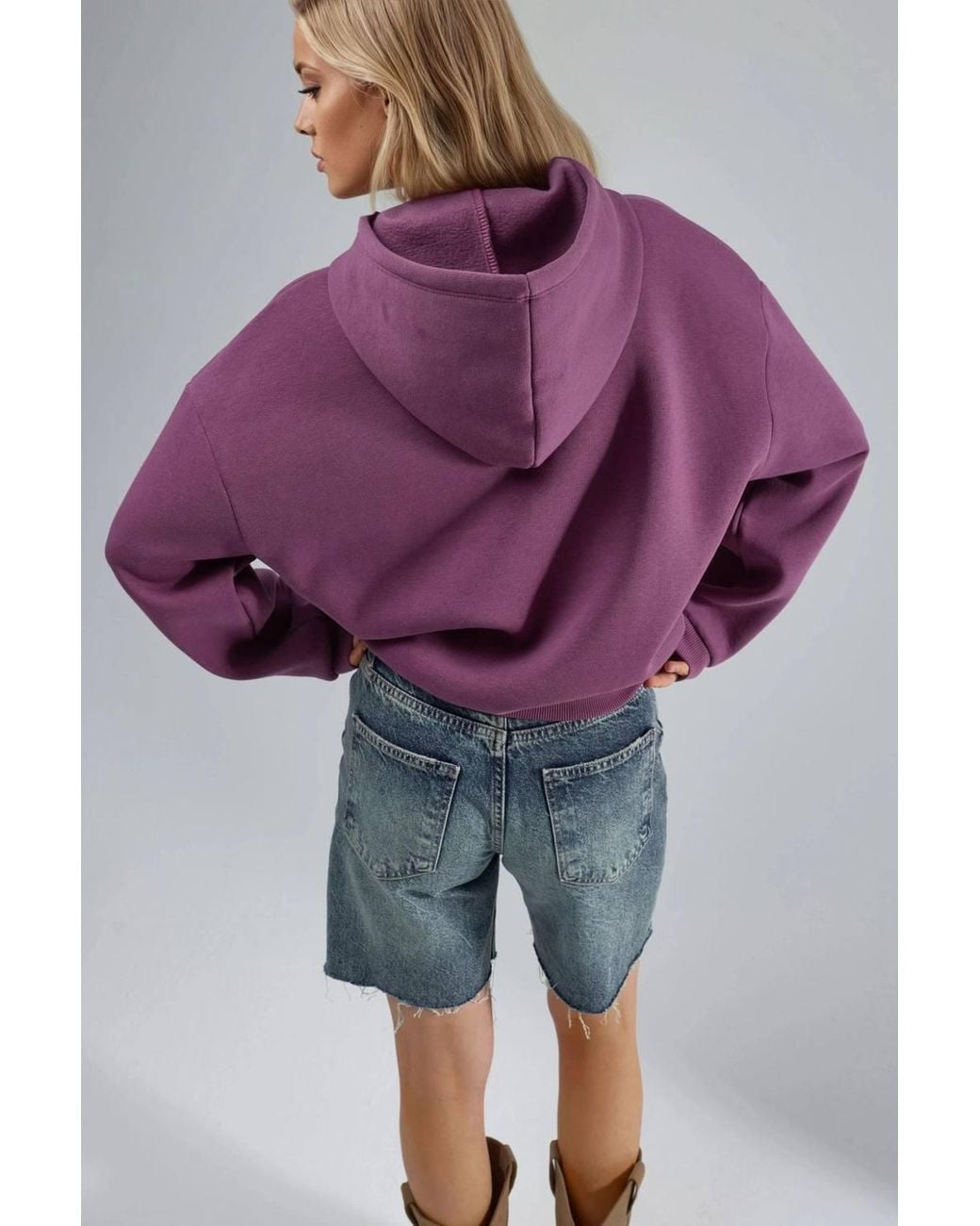 Busem Purple Oversized Printed Hooded Sweatshirt