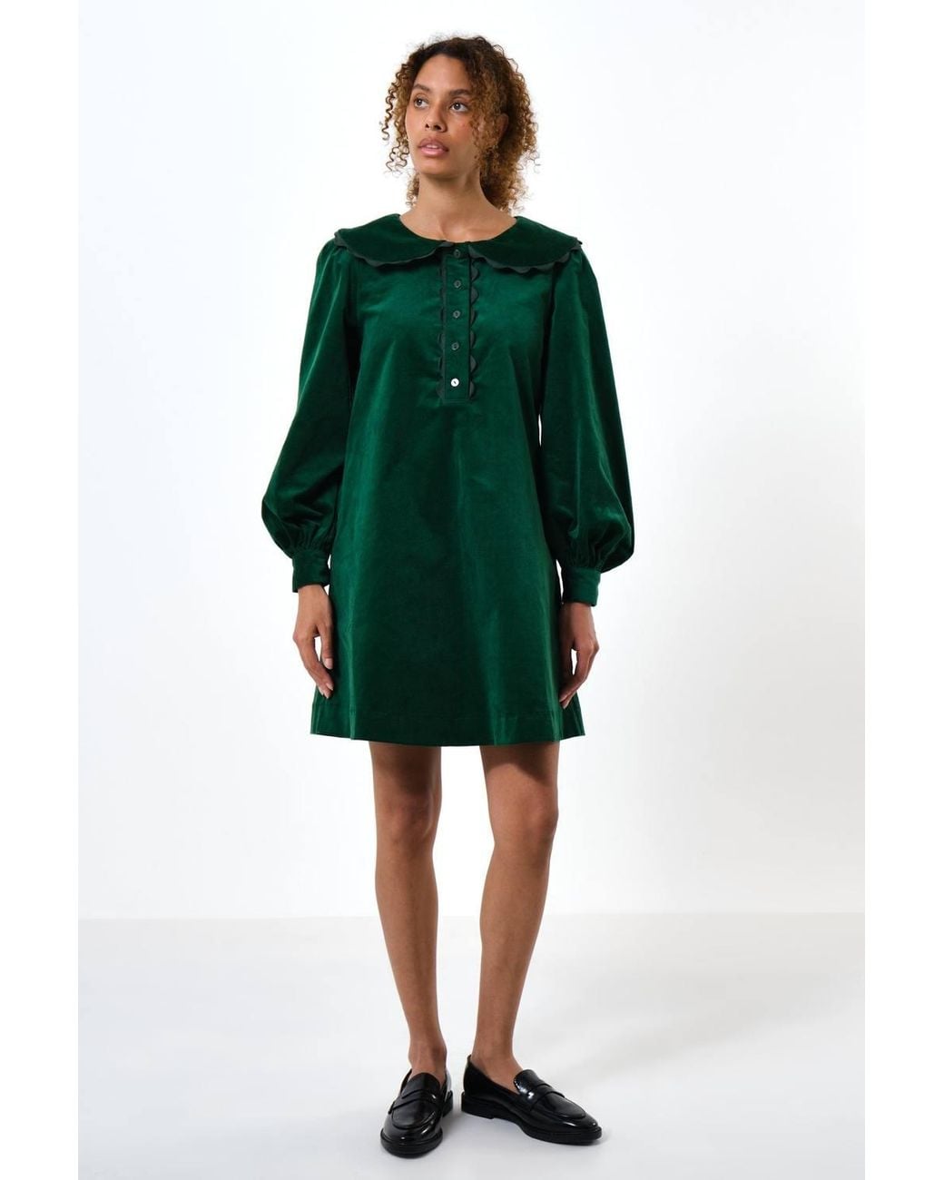 Louche Green Bonny Baby Cord Long Sleeve Mini Dress