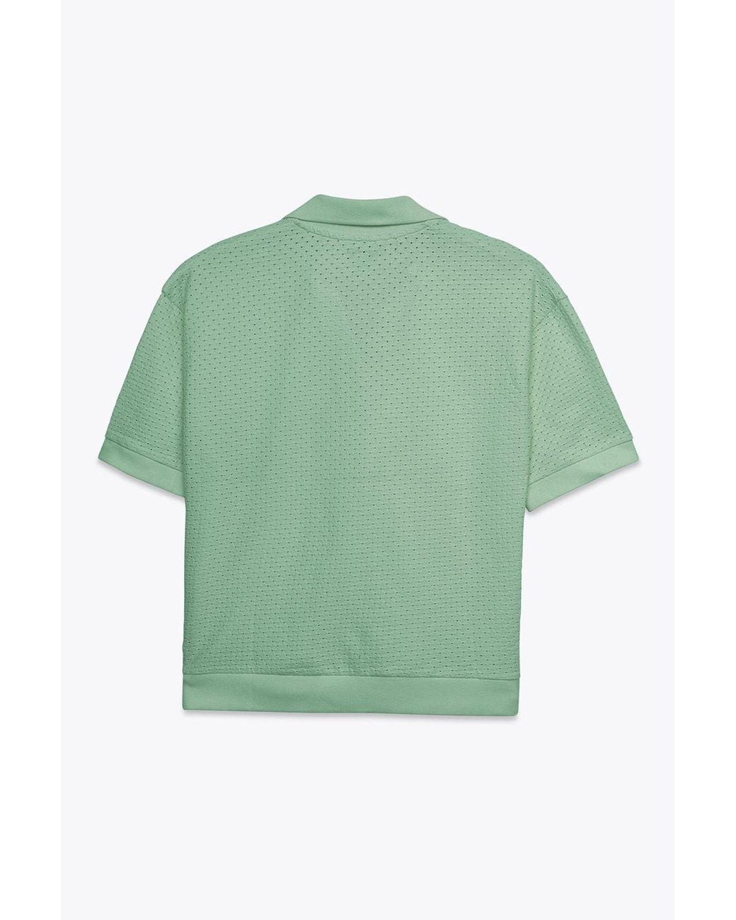 Enorsia Green Cotton Rich Broderie V-Neck Polo Shirt