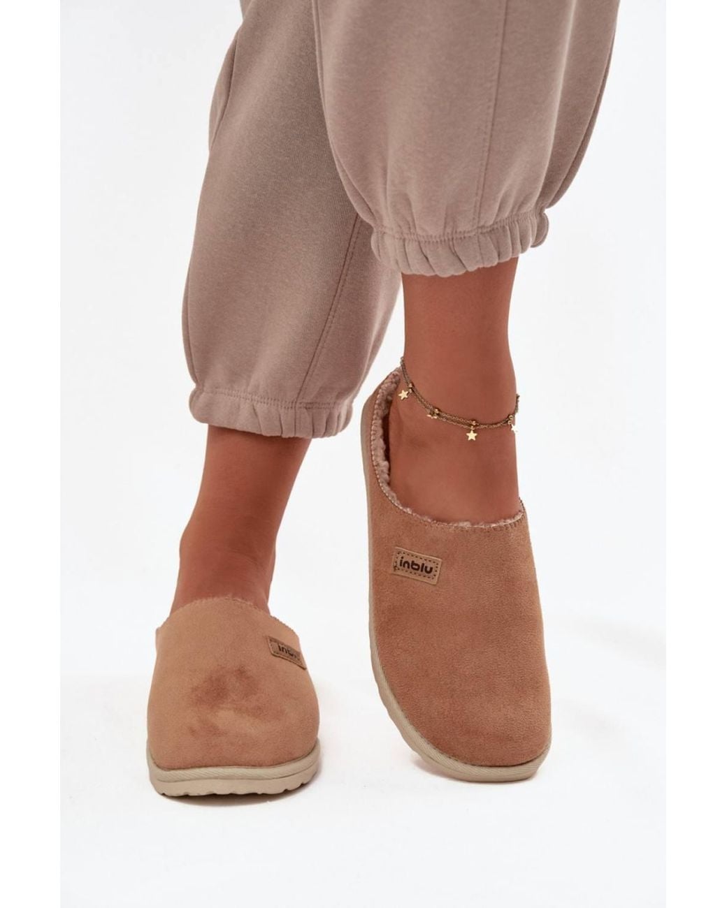 Love Lace Brown Cozy Warm Faux Fur Lined Suede Slippers With Footbed