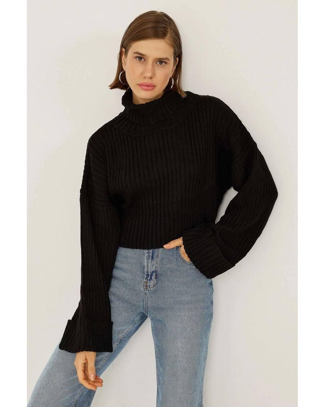 Hiccup Black Oversized Turtleneck Sweater