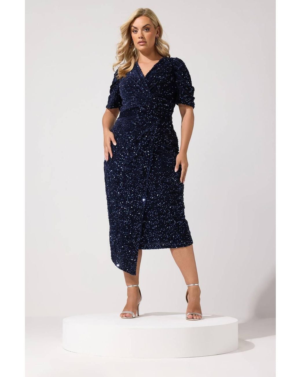 Yours Blue Sequin Velvet Wrap Maxi Dress