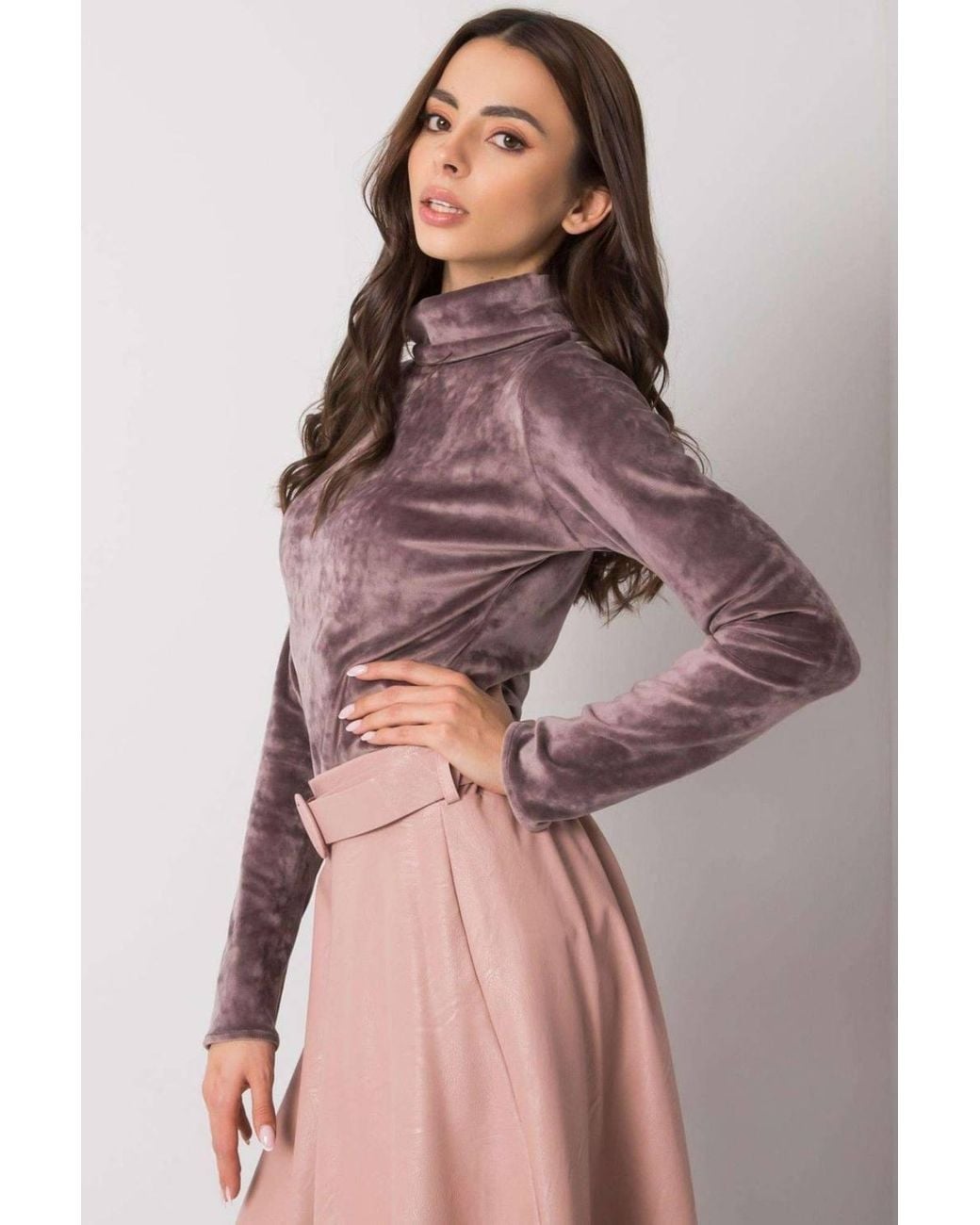 Love Lace Purple Velour Turtleneck Long Sleeve Top