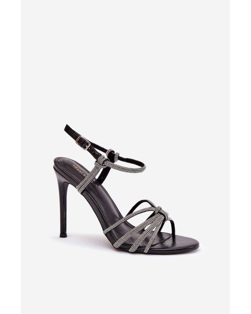 Love Lace Black Evening High Heel Sandals With Sparkling Zircon Straps Buckle