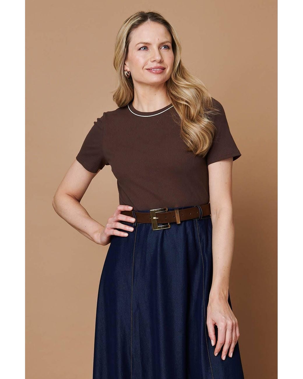 Izabel London Blue Removable Belt Denim Skirt Midi Dress