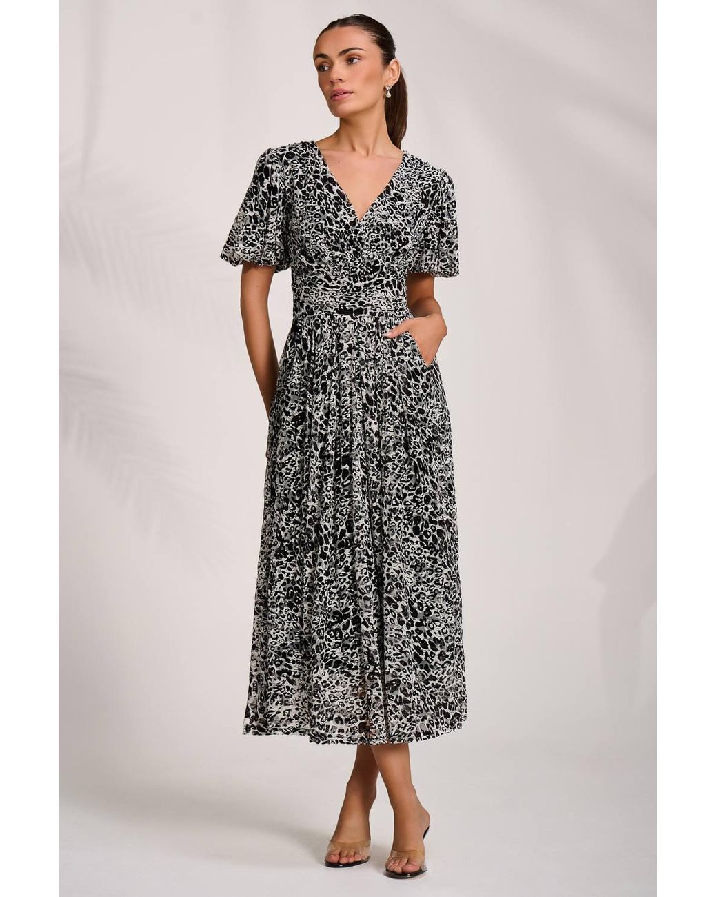 Jolie Moi Multicolor Puff Sleeve Printed Lace Maxi Dress