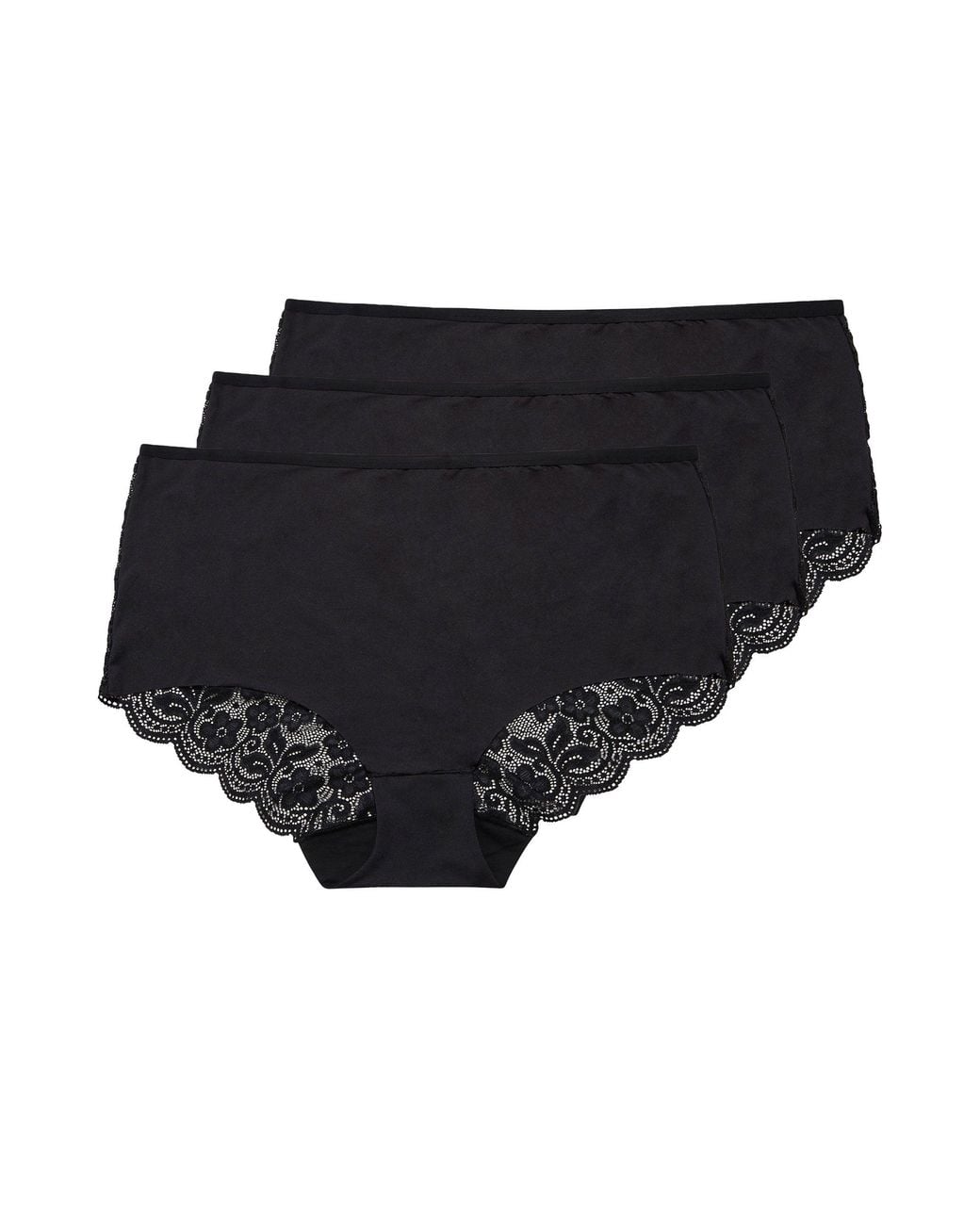 Yours Black 3 Pack Lace Full Briefs