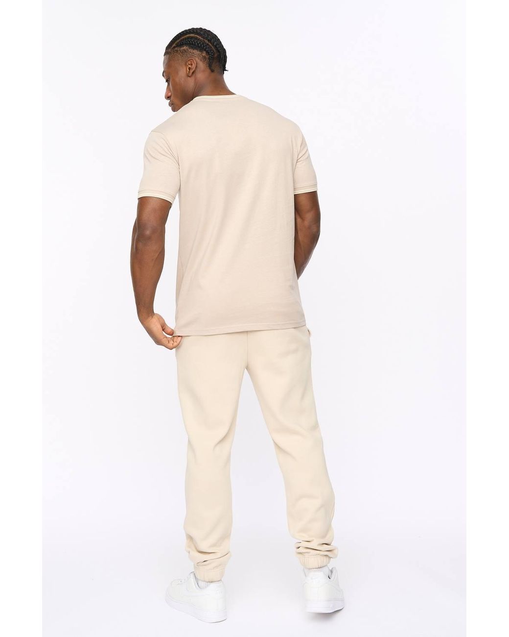 Crosshatch Natural Preece Crew Neck Cotton T-Shirt With High Build Logo Print for men