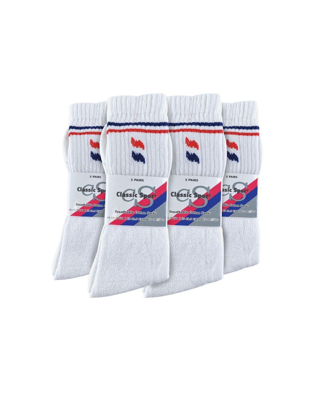 Sock Snob White 12 Pairs Retro Stripe Cotton Sports Socks for men