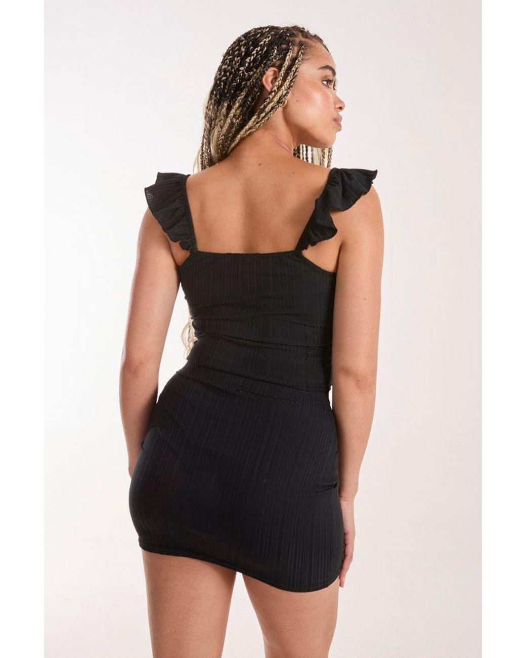 Pink Vanilla Black Frill Strap & Trim Crop Top