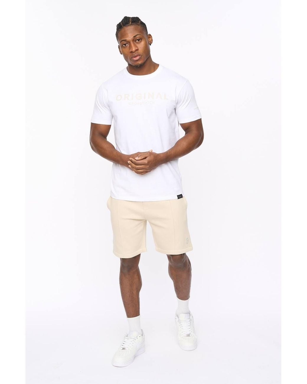 Crosshatch White Bardon Crew Neck Cotton T-Shirt With High Build Chest Print for men