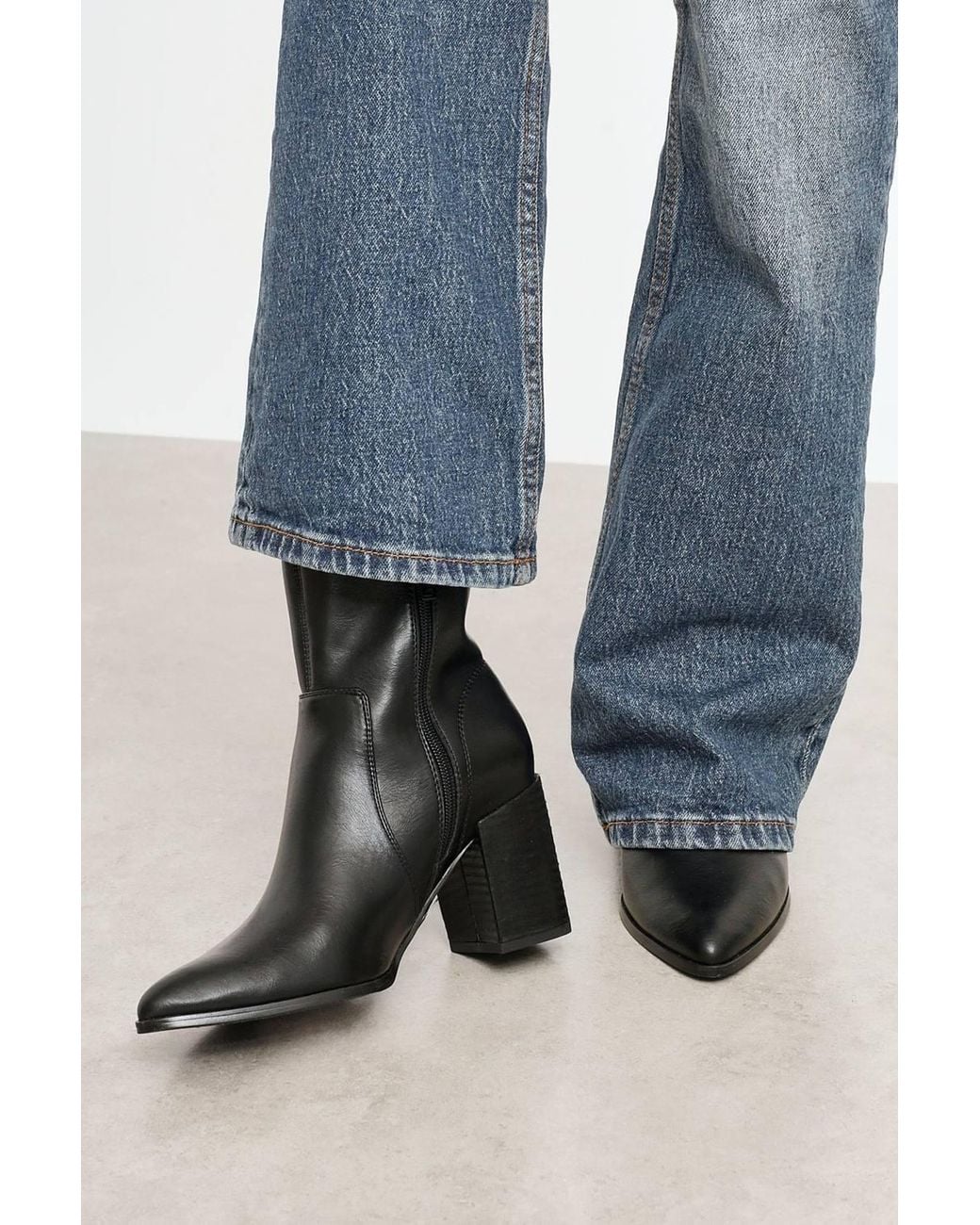 Linzi Black Advance Faux Stretch Leather Heeled Ankle Boot