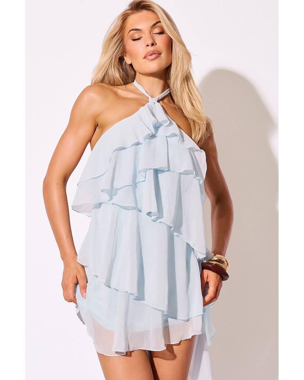 EGO White Knotted Tie Mini Dress