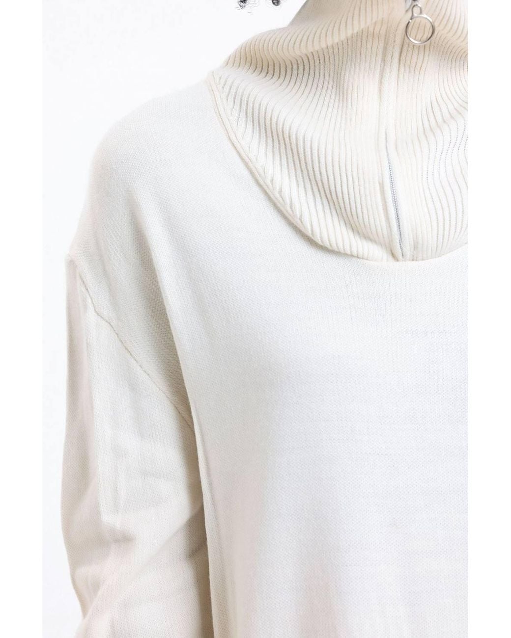 Hiccup Green Knitted Sweater With Zippered Neck & Mid Rise Wide Leg Trousers