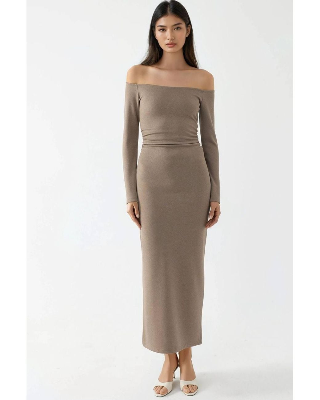 Busem Natural Off-Shoulder Bodycon Maxi Dress