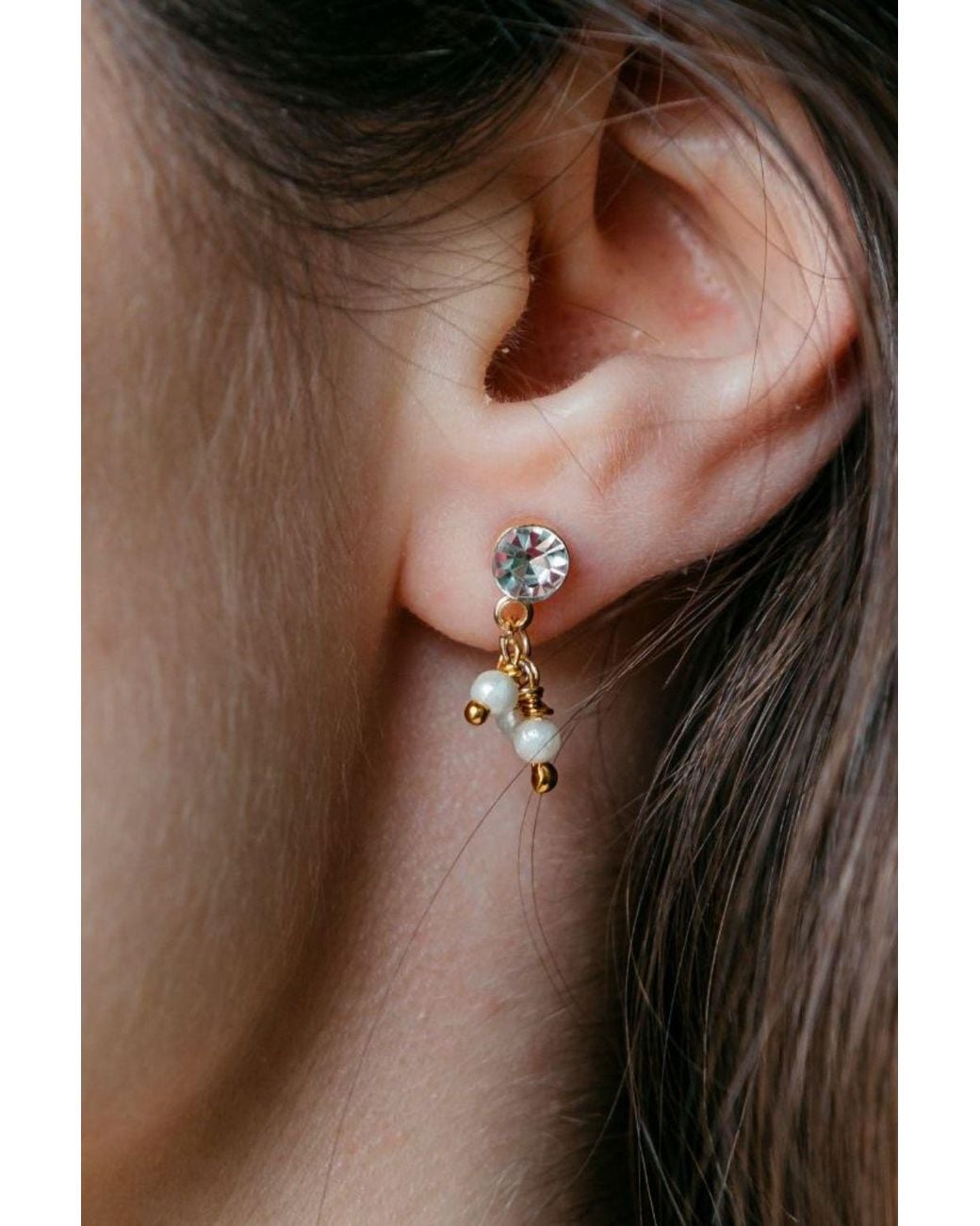 The Colourful Aura Black Tiny Pearl Poth Zircon Drop Stud Earrings