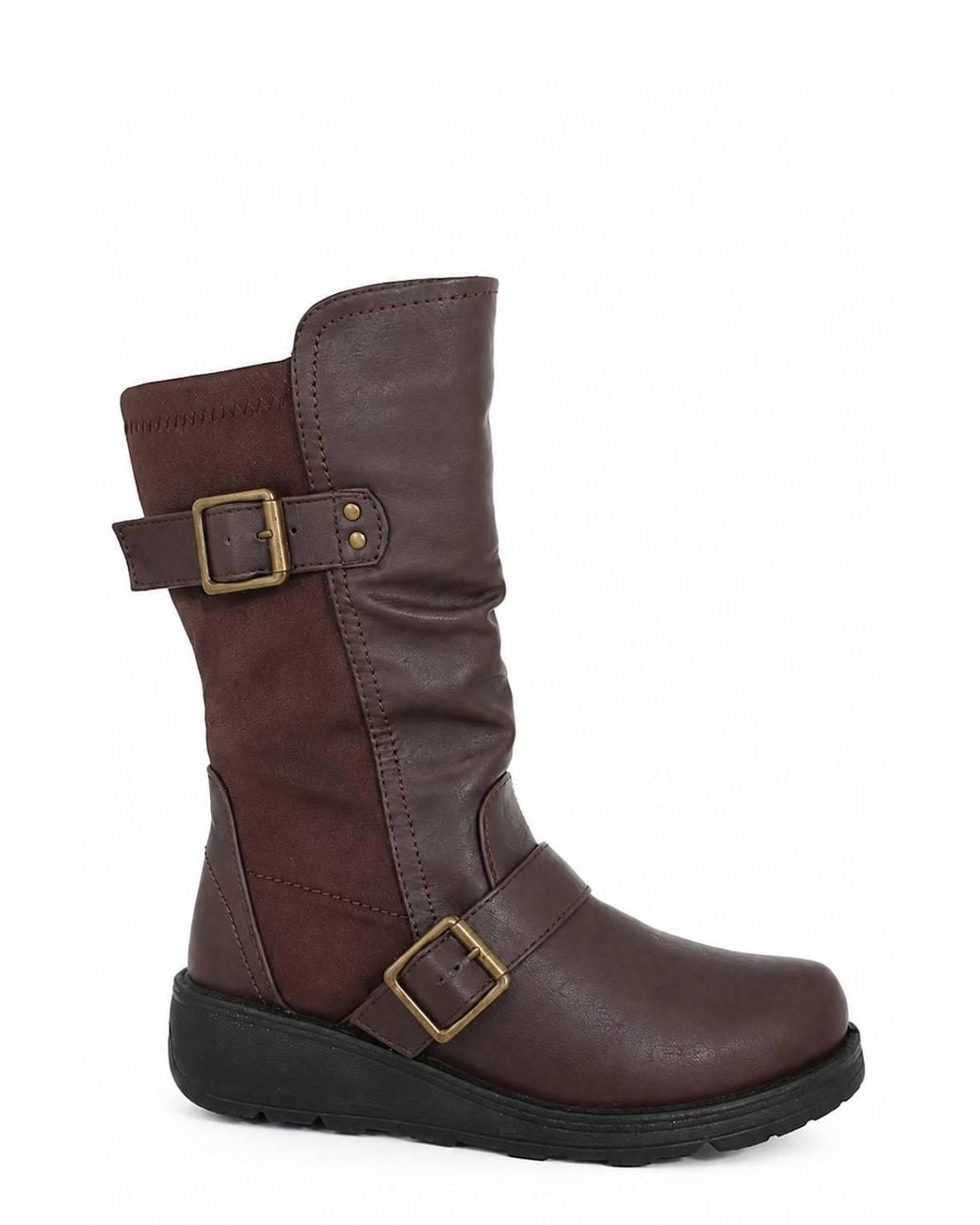 Spot on Yellow Ruched Double Buckle Mid-Calf Everyday Boots