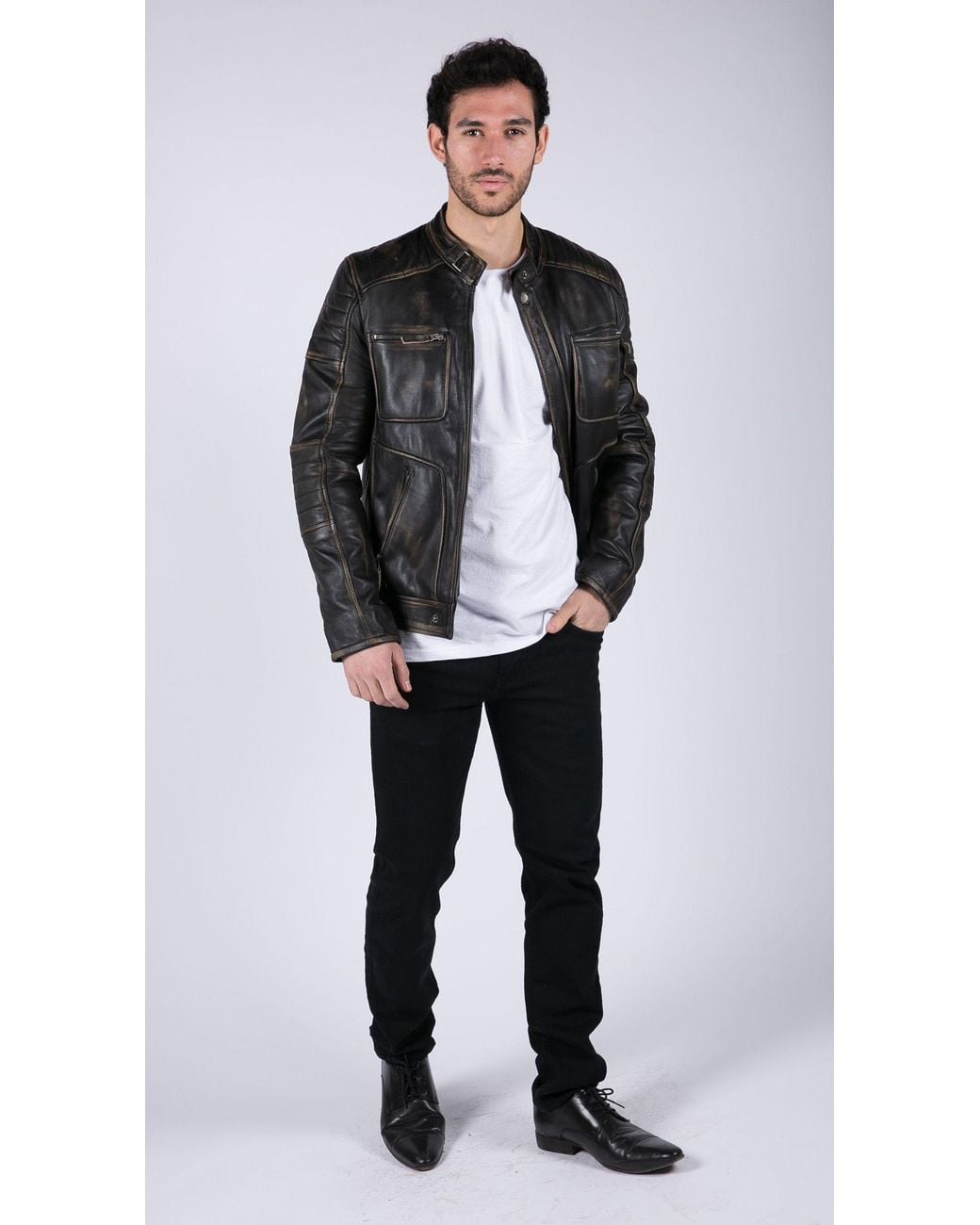 TruClothing Black Retro Real Leather Jacket for men