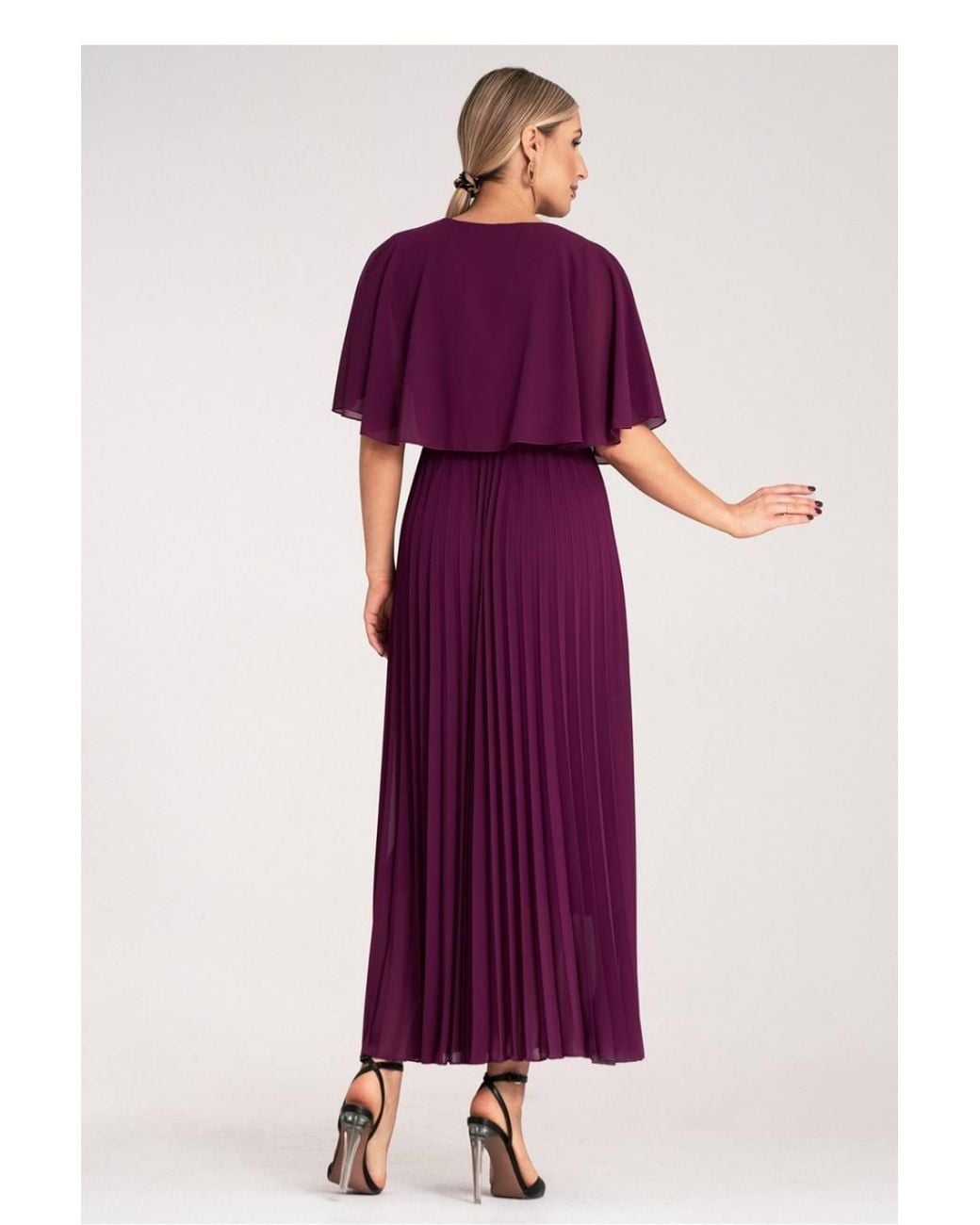 Love Lace Purple Viscose Pleated Short Sleeve Maxi Dress