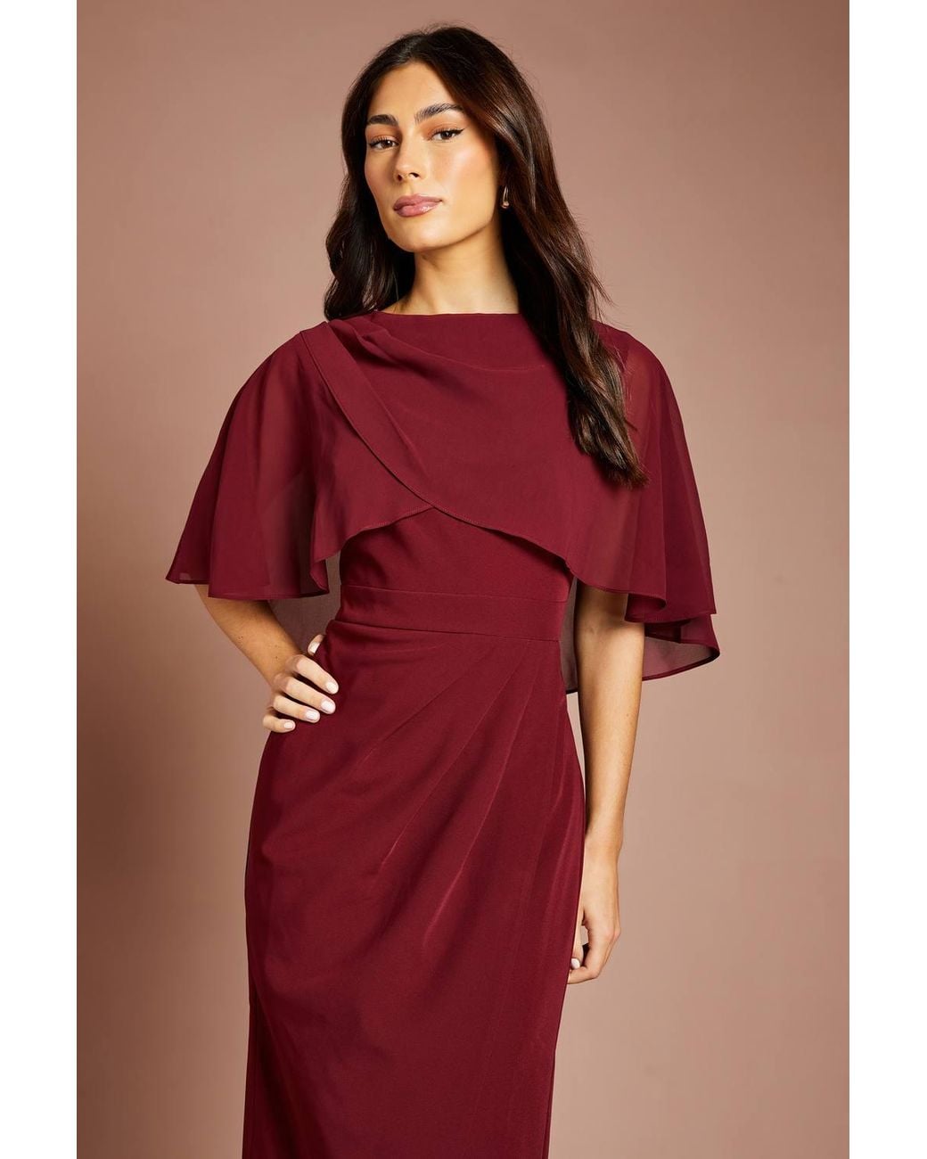 Coast Red Chiffon Cape Pencil Midi Dress