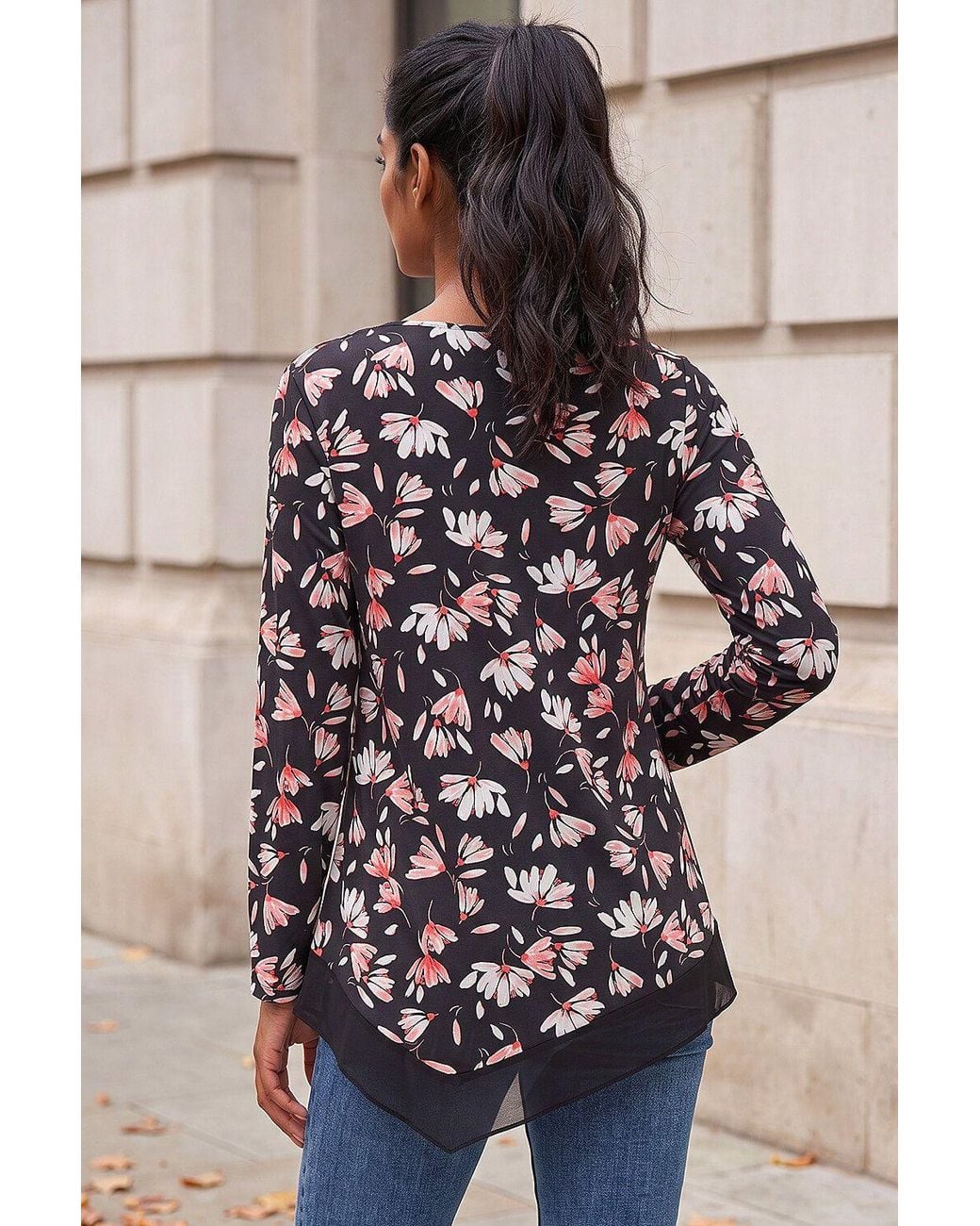 Roman Multicolor Floral Puff Print Stretch Top