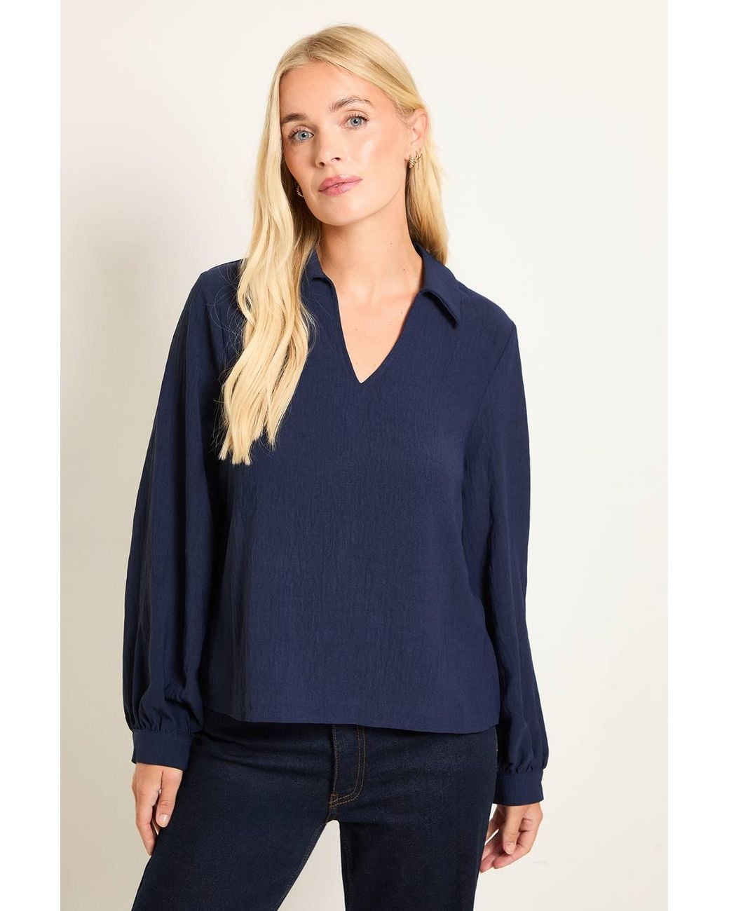 Wallis Blue Petite Collared Woven Blouse