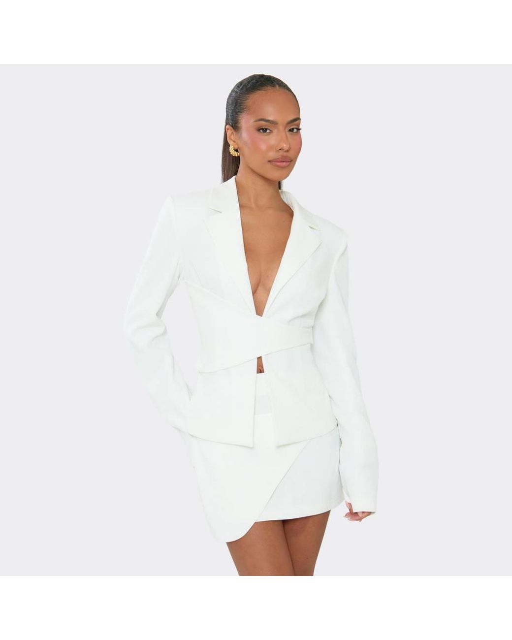 EGO White Long Sleeve V-Neck Woven Blazer