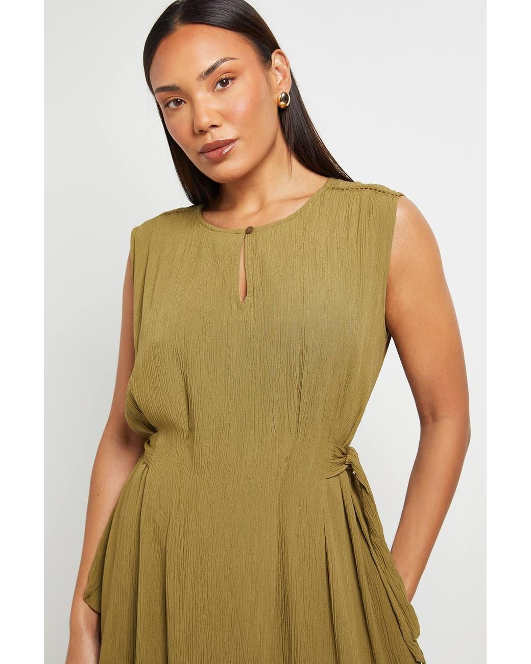 PRINCIPLES Green Crinkle Viscose Tie Midi Dress