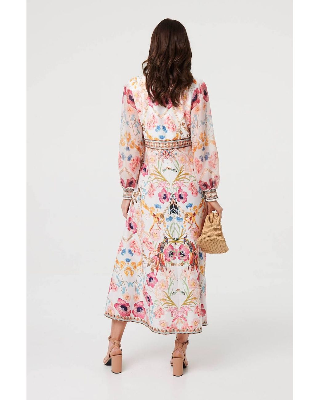 Izabel London Natural Floral Border Print V-Neck Maxi Dress