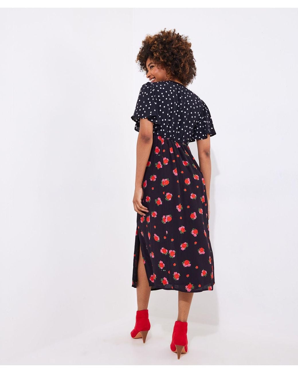 Joe Browns Black Polka Dot Floral Lace Trim Midi Dress