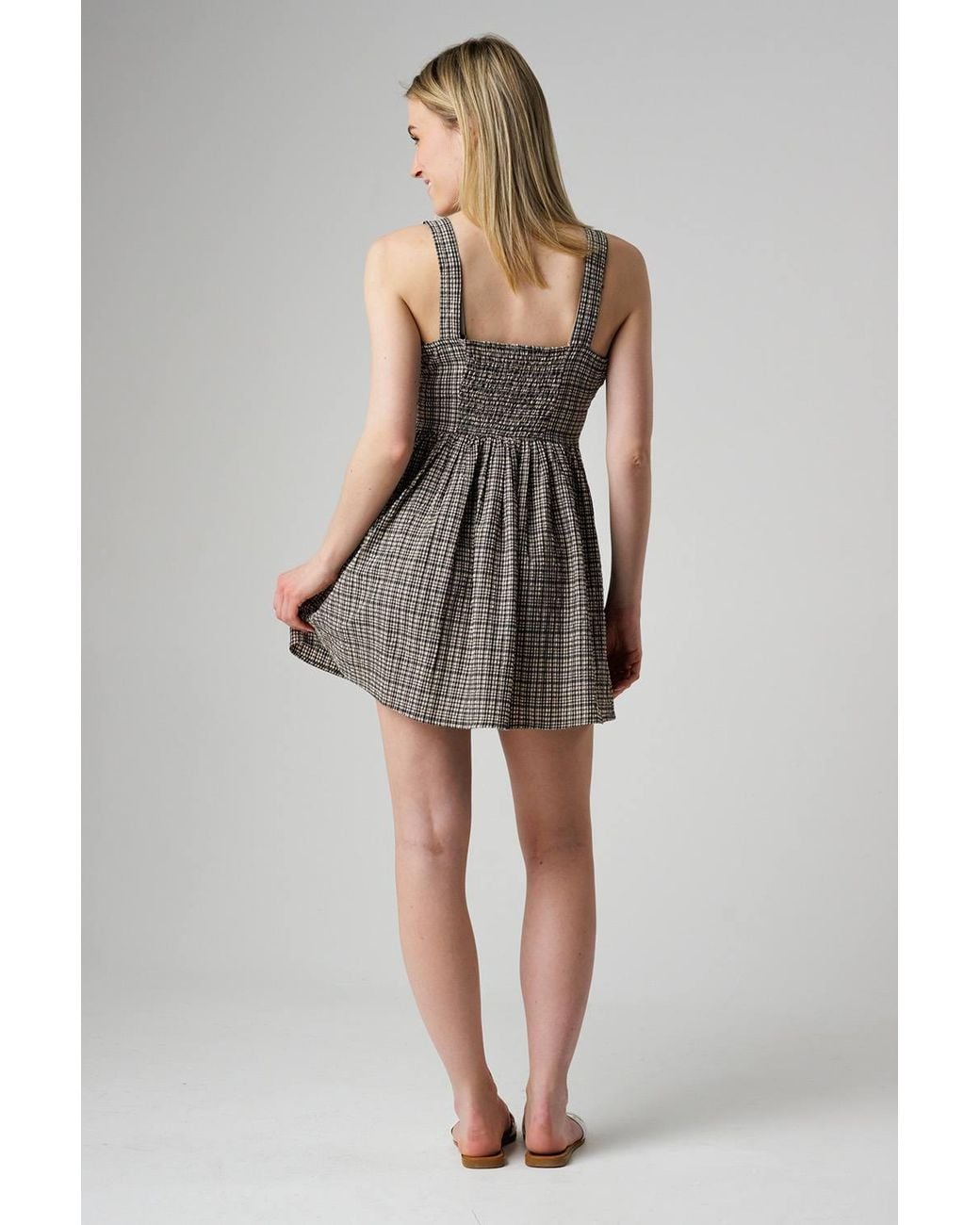 Wednesday's Girl Gray Check Ruffle Detail Tie Front Mini Cami Dress