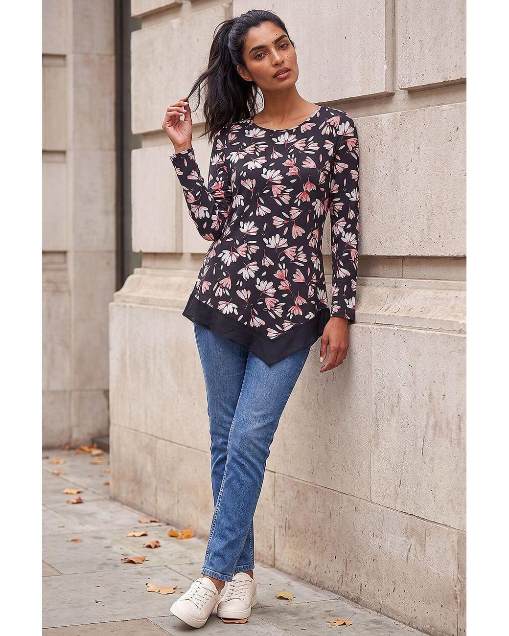 Roman Multicolor Floral Puff Print Stretch Top