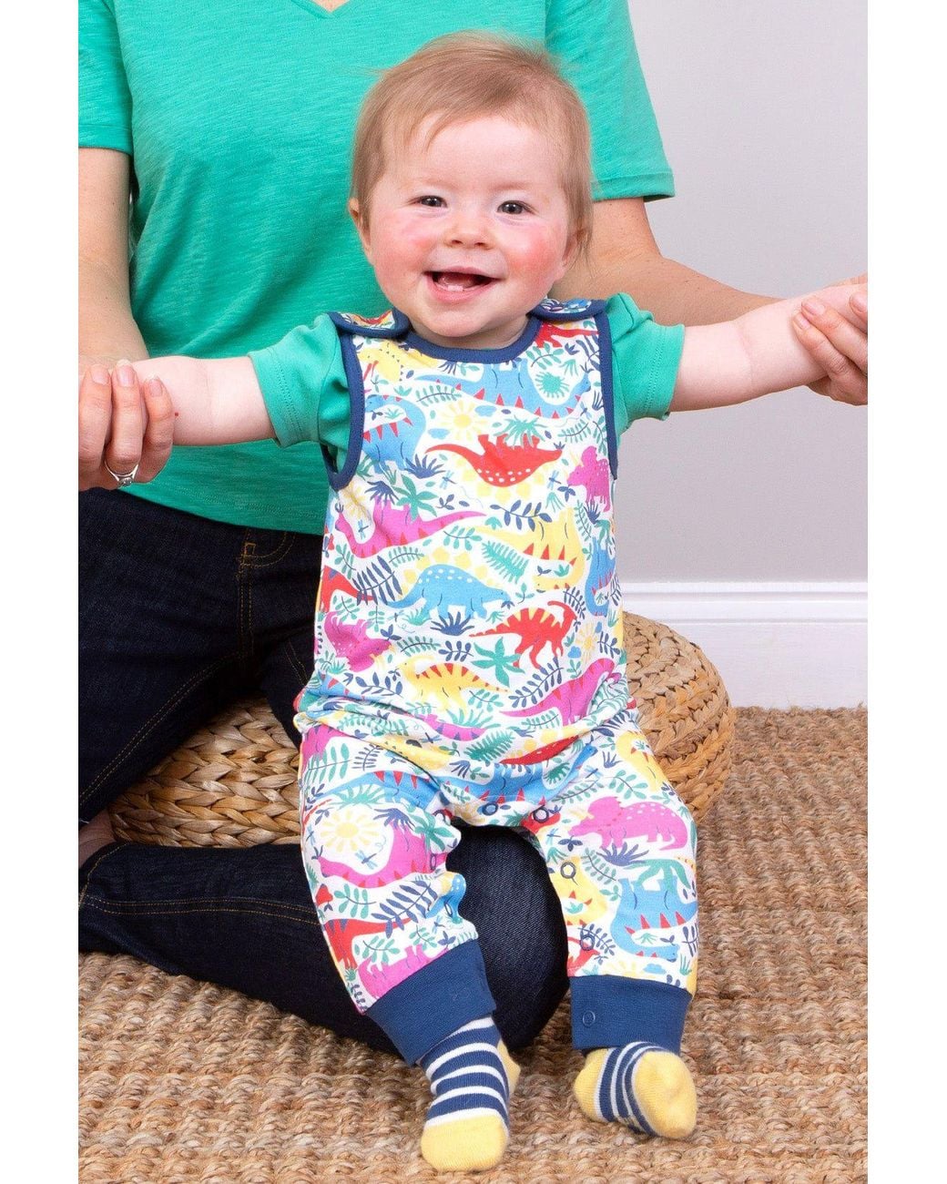 Kite White Baby Dino Day Organic Cotton Dungarees