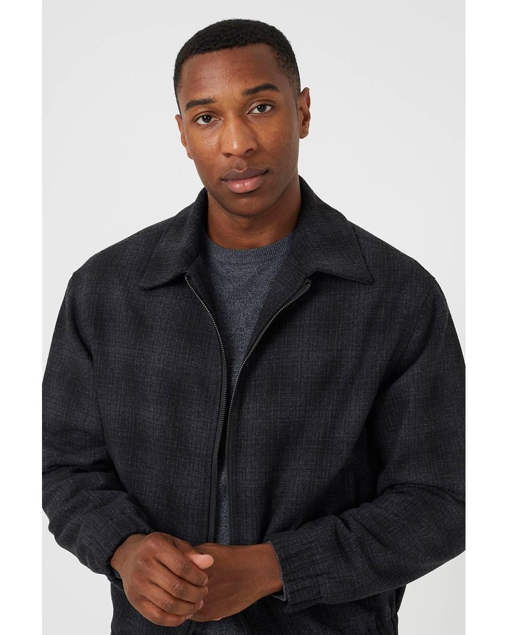 Brave Soul Gray Faux Wool Checked Jacket for men