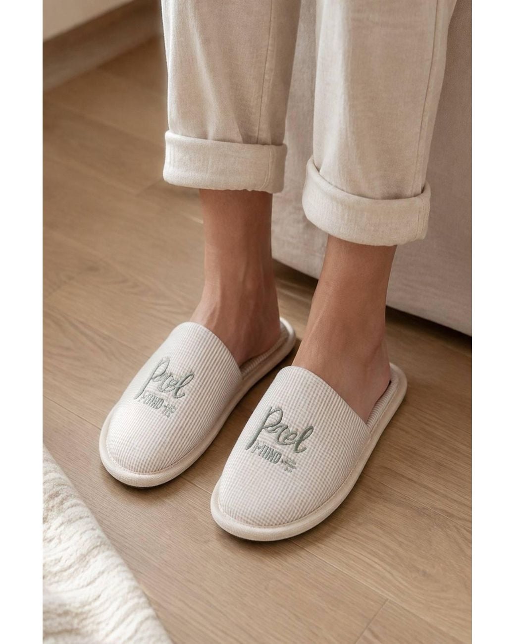 LARANGE Natural Embroidered Comfort Open Back Slippers