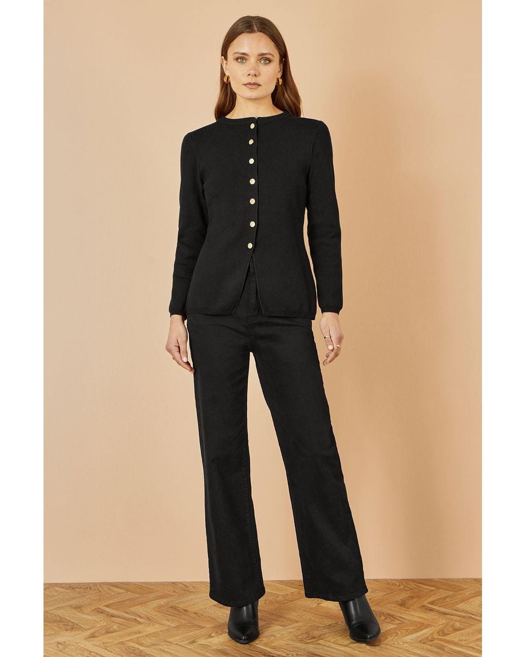 Yumi' Black Knitted Fitted Button Down Peplum Cardigan