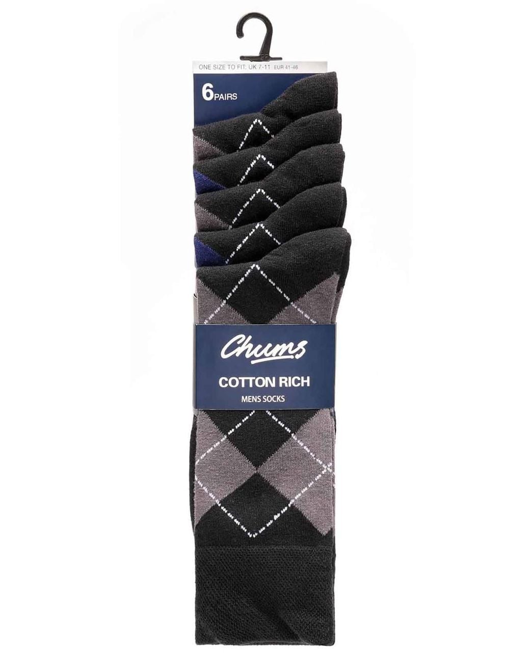 Chums Black 6 Pack Argyle Sock for men