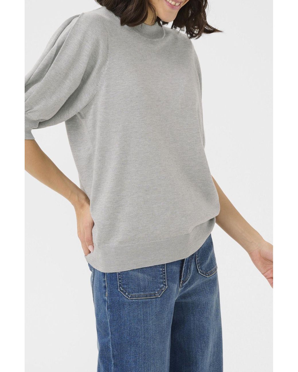 Kaffe Gray Kalone High Neck Half Sleeves Pullover
