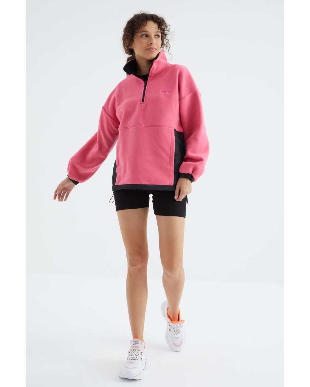TOMMY LIFE Pink Oversized Half-Zip Plush Sweatshirt
