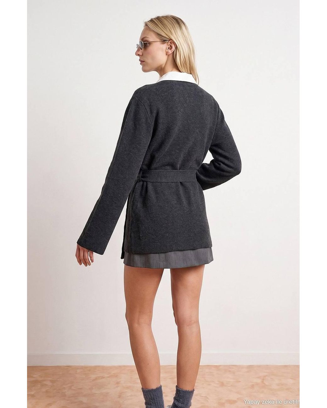 Dilvin Blue Acrylic Wool Blend Cardigan