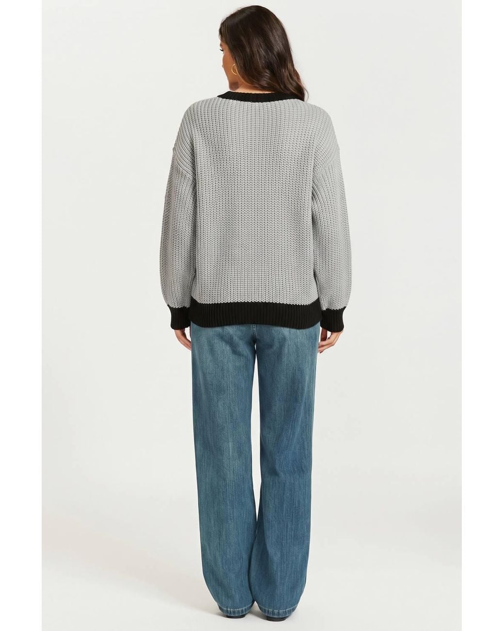 FS Collection Gray Neck Knit Jumper Top