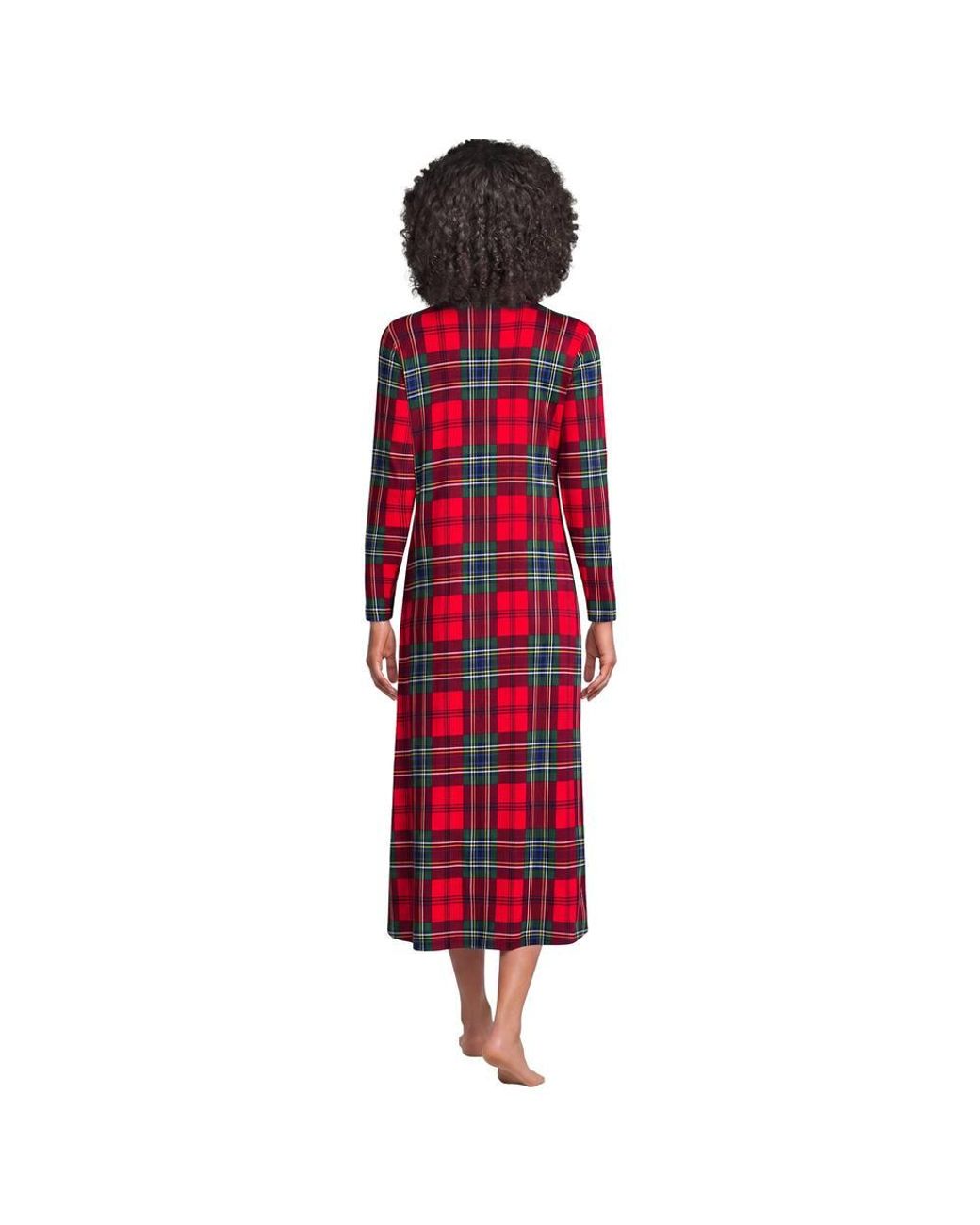 Lands' End Red Long Sleeve Mid Calf, Pure Cotton Nightdress