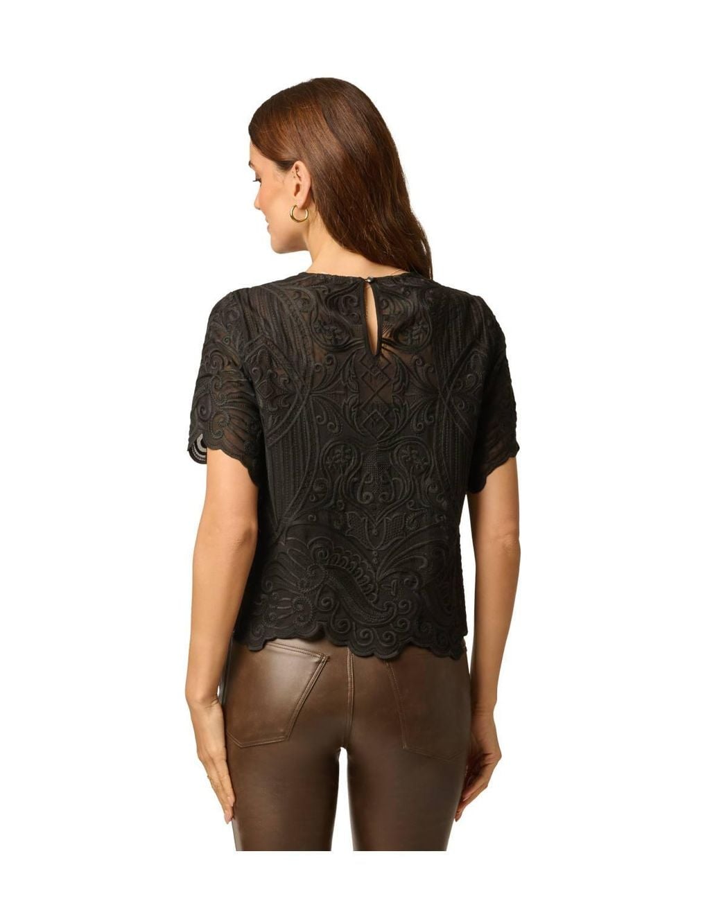 Adrianna Papell Black Embroidery Lace Top