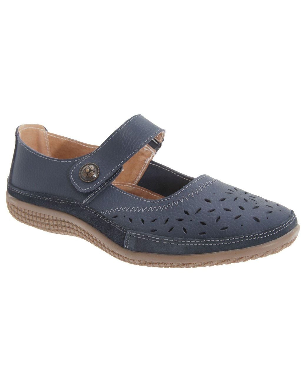 Boulevard Blue Wide Fitting Touch Fastening Perforated Bar Shoes