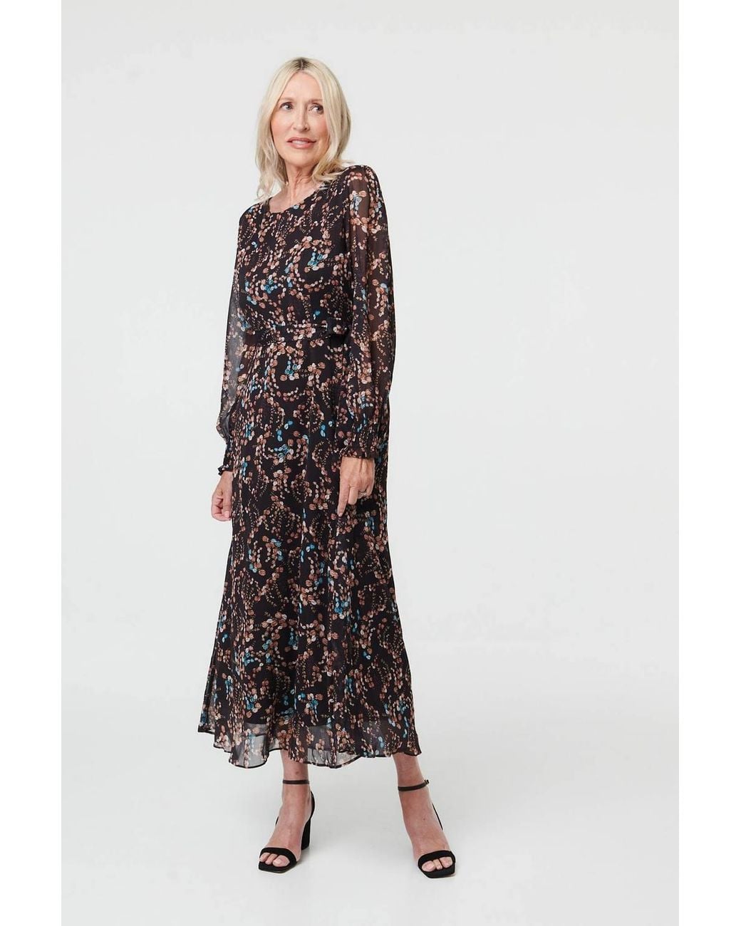 Izabel London Brown Floral Semi Sheer Layer Maxi Dress
