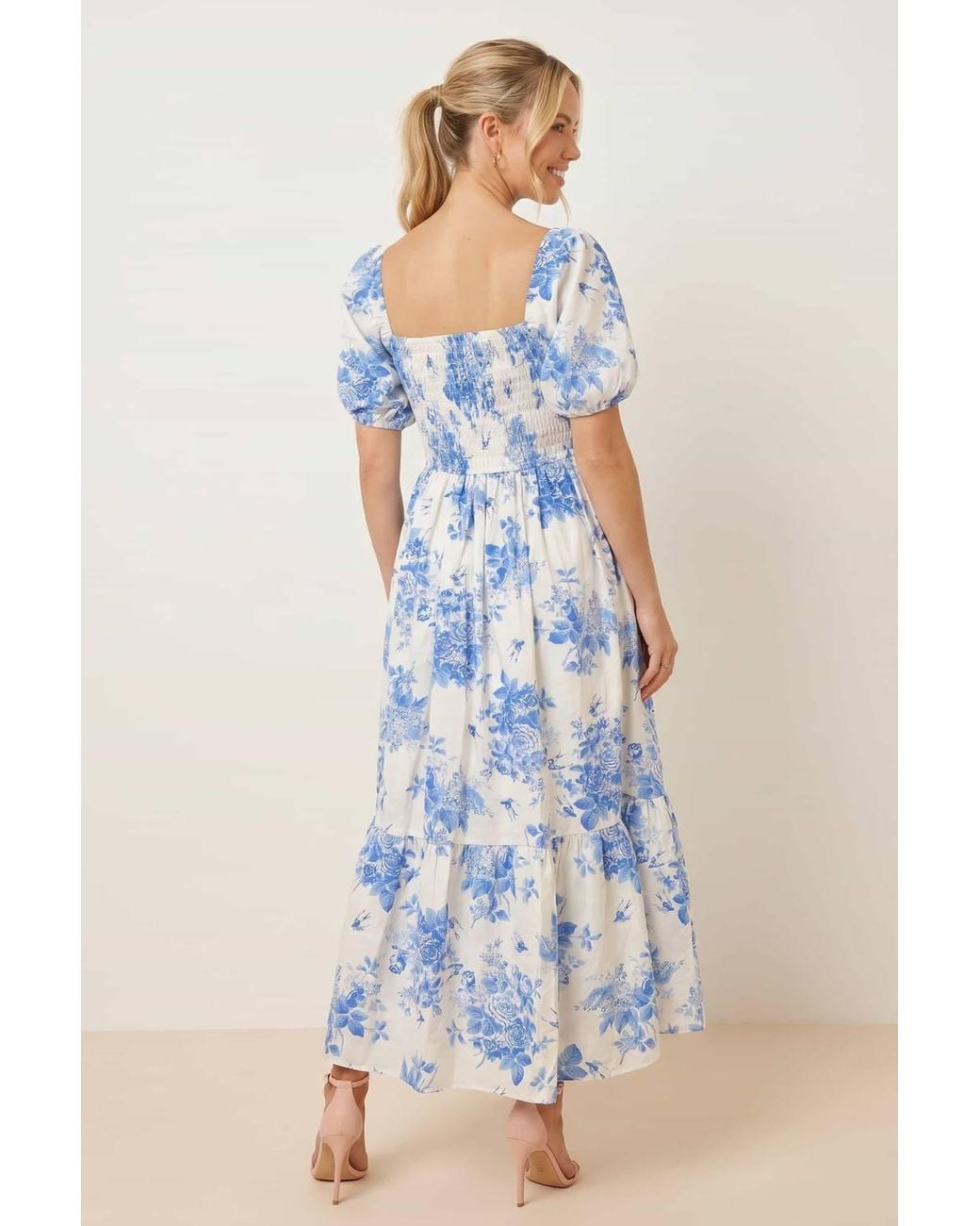 Style Cheat Blue Leighton Puff Sleeve Midi Dress