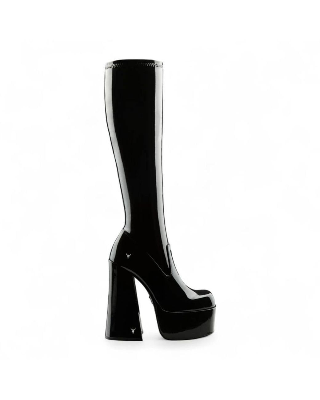 TruClothing Black Shiny Knee-High Sock Platform Goth Heel Boots